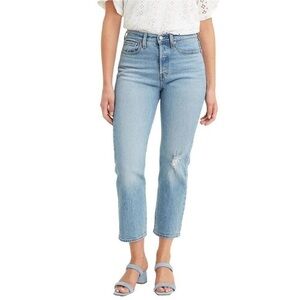 Levi’s Wedgie Straight Premium Distressed Button Fly Jeans in Tango Blue